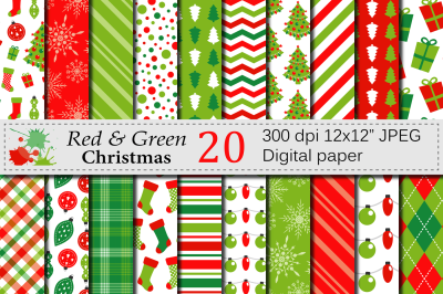 Red and Green Christmas Digital Paper