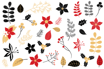 Christmas foliage clipart, Winter flower holiday floral clip art
