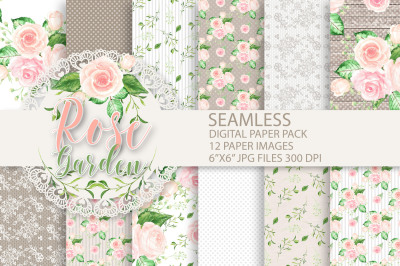Watercolor Roses flowers digital paper, Flower background, Pink Floral pattern, dots pattern, seamless pattern, Repeatable Digital Paper