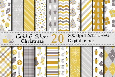 Gold and Silver Christmas Digital Paper