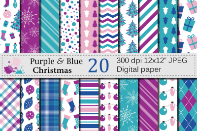 Purple and Blue Christmas Digital Paper