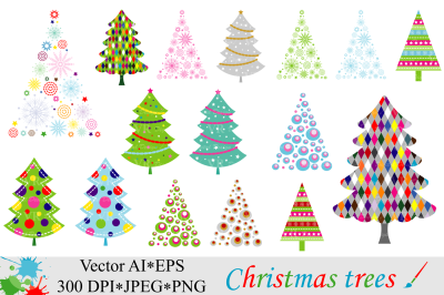 Christmas Trees Clipart - Vector