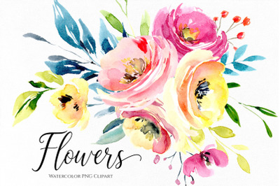Watercolor Bright Flowers Png