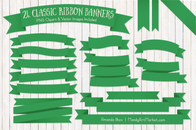 Classic Ribbon Banner Clipart in Green