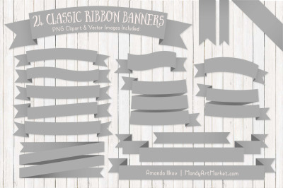 Classic Ribbon Banner Clipart in Grey