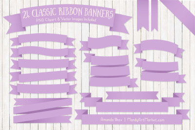 Classic Ribbon Banner Clipart in Lavender