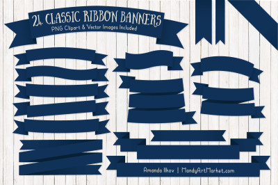 Classic Ribbon Banner Clipart in Navy