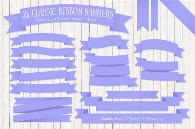 Classic Ribbon Banner Clipart in Periwinkle