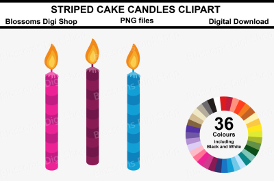 Cake Candle Clipart, 36 multi colours PNG files