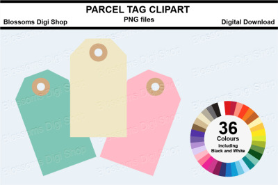 Parcel Tag Clipart, 36 multi colours PNG files