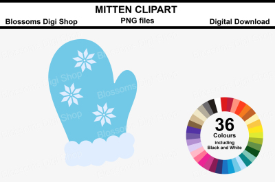 Mitten Clipart, 36 multi colours PNG files