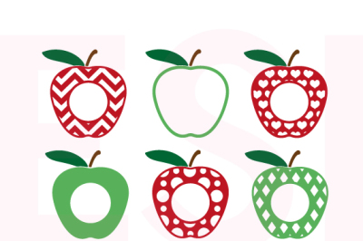 Apple Design Set 3, with Circle for Monogram, Teacher, SVG, DXF, PNG, EPS