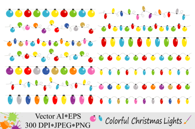 Colorful Christmas String Lights Clipart - Vector