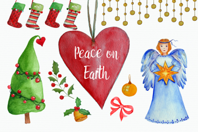 Peace on Earth Watercolor Clipart Set
