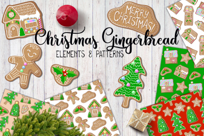 Christmas Gingerbread Seamless Patterns and Clipart