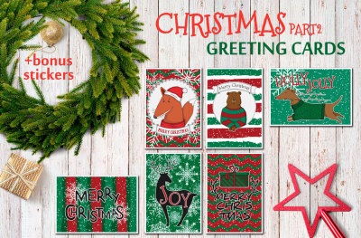 Christmas greting cards, vector set