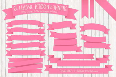 Classic Ribbon Banner Clipart in Pink