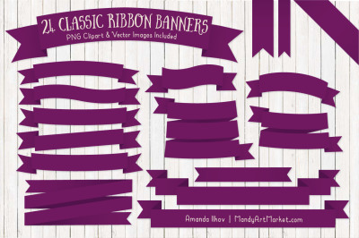 Classic Ribbon Banner Clipart in Plum