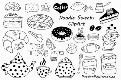 Doodle Sweets clipart,Tea time clip art, Dessert Doodles