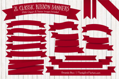 Classic Ribbon Banner Clipart in Ruby