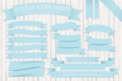 Classic Ribbon Banner Clipart in Soft Blue