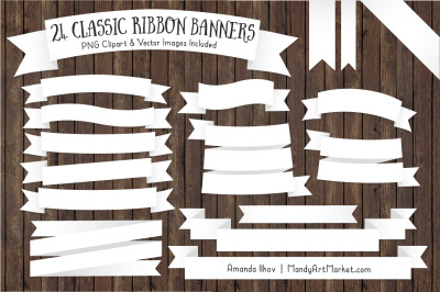 Classic Ribbon Banner Clipart in White