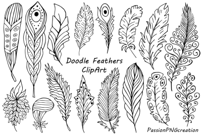 Hand Drawn Feathers Clipart, Digital Feathers clip art
