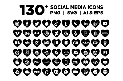 Black Heart Social Media Icons