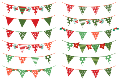 Christmas bunting clipart, Red green holiday banner flag garland clip art