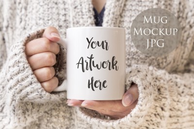 Mug mockup - woman holding mug