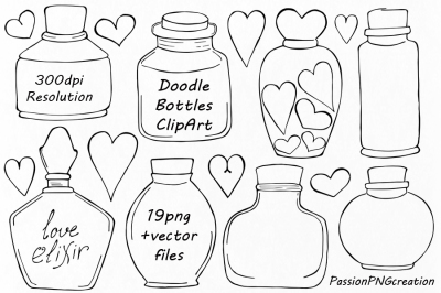 Doodle Love Bottles Clipart