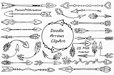 Hand Drawn Arrows Clipart, Doodle arrow clip art