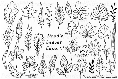 Hand Drawn Doodle Leaves Clipart, leaves silhouette