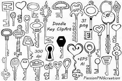 Doodle keys Clipart, Hand drawn key