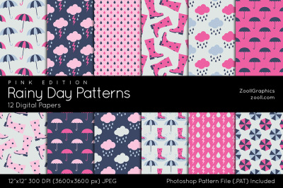 Rainy Day Pink Patterns Digital Papers