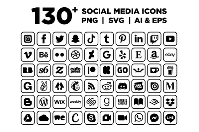 Rounded Square Border Social Media Icons