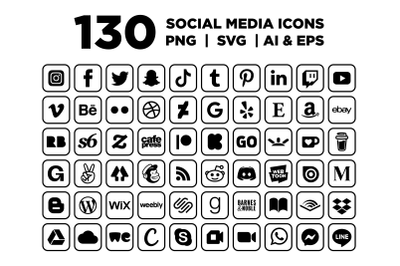 Rounded Square Border Social Media Icons