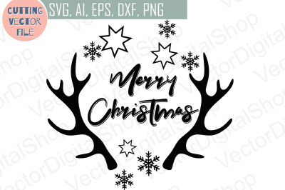 Merry Christmas Antlers -  cutting files, SVG, PNG, JPG, EPS, AI, DXF