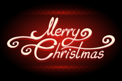 Hand-written Merry Christmas Lettering on Red background