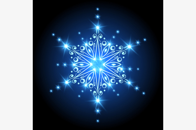 Magic Christmas Snowflake with glowing stars