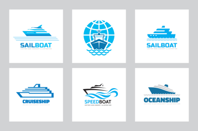 Spead Boat Ship Vector Logo Set