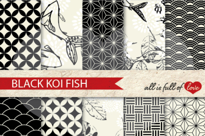 Black Patterns Koi Fish Background Set