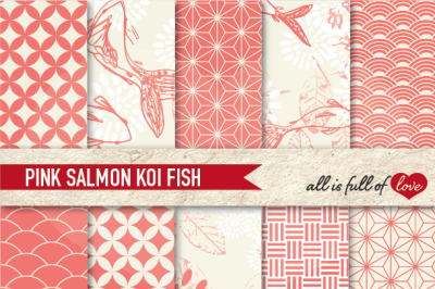 Coral Pink Patterns Koi Fish Background Kit Salmon Digital Background
