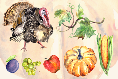 Give Thanks - Watercolor Clipart Set