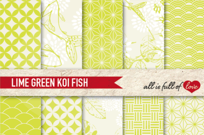 Lime Green Patterns Koi Fish Background Kit