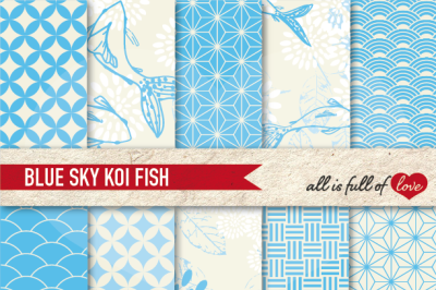 Sky Blue Patterns Koi Fish Background Kit