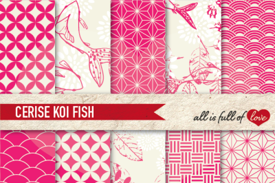 Cherry pink Patterns Koi Fish Background Set