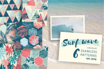 Surf wave. 6 seamless patterns.