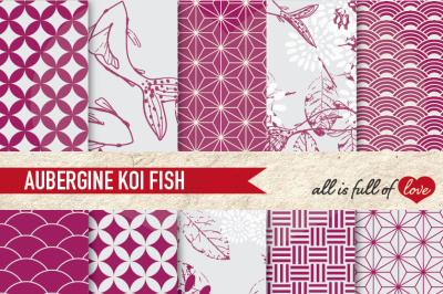 Aubergine Purple Patterns Koi Fish Background Set