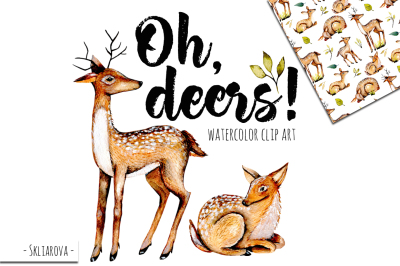 Deers. Watercolor clipart